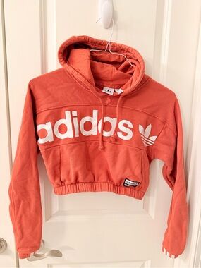 adidas Coral Orange Cropped Hoodie Sweatshirt
